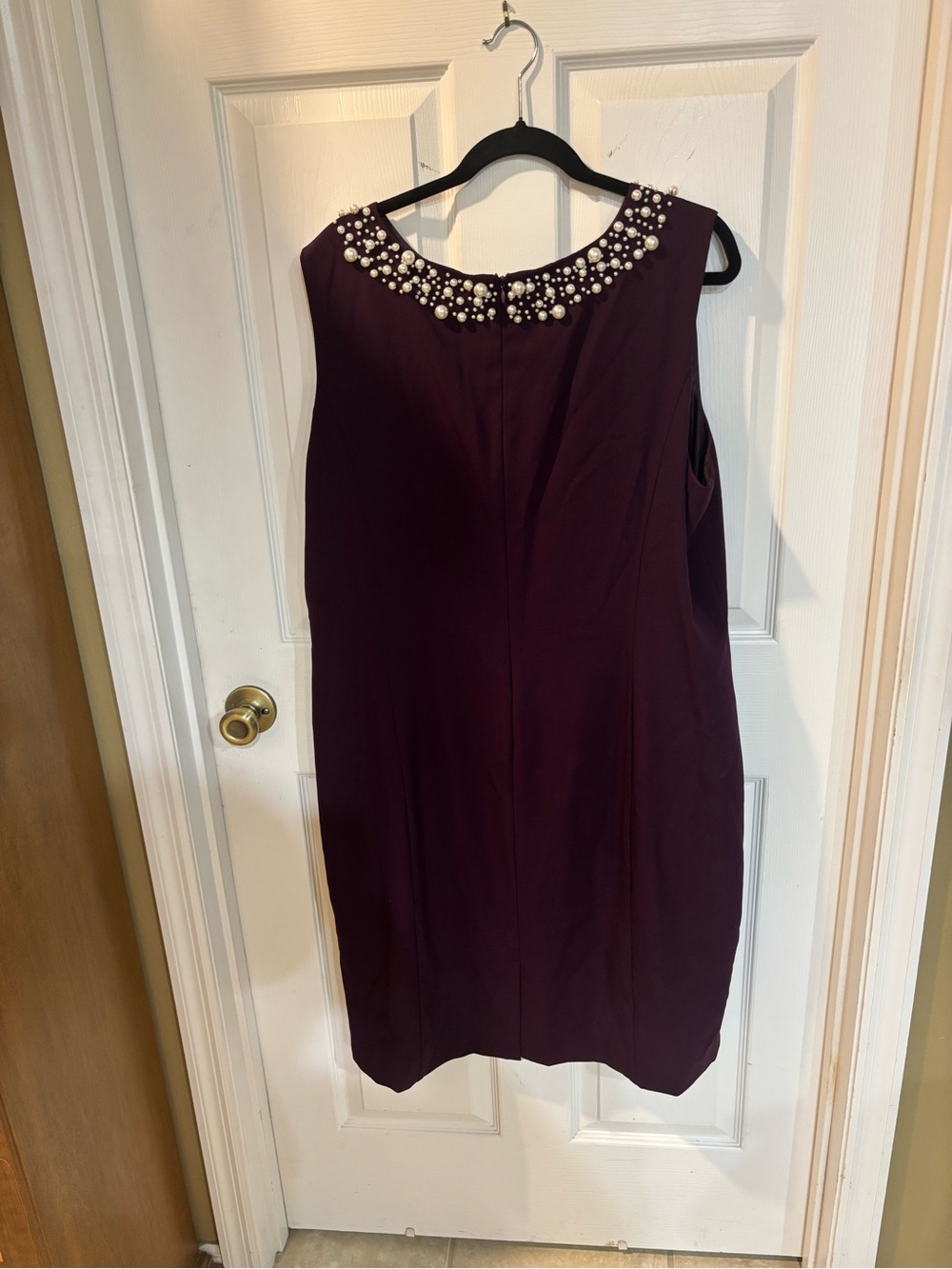 Calvin Klein Plum Sleeveless Dress with Pearl Collar